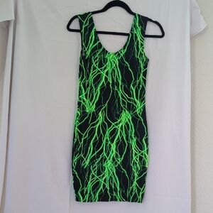 Neon UV Glow Green Lightning Print